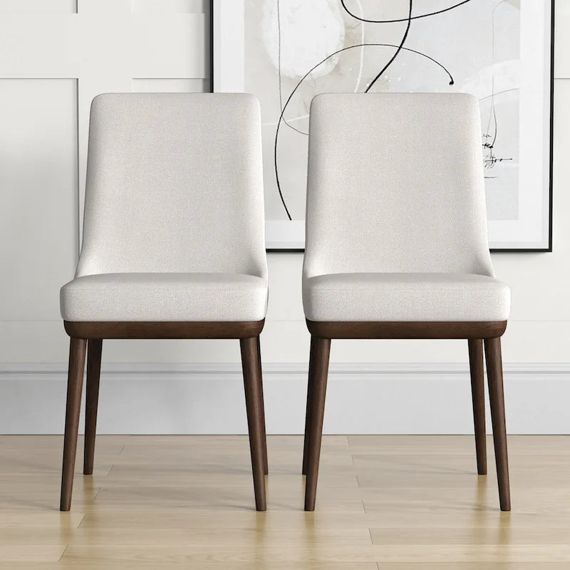 Mid-Century Beige Upholstered Dining Chairs, Set of Two