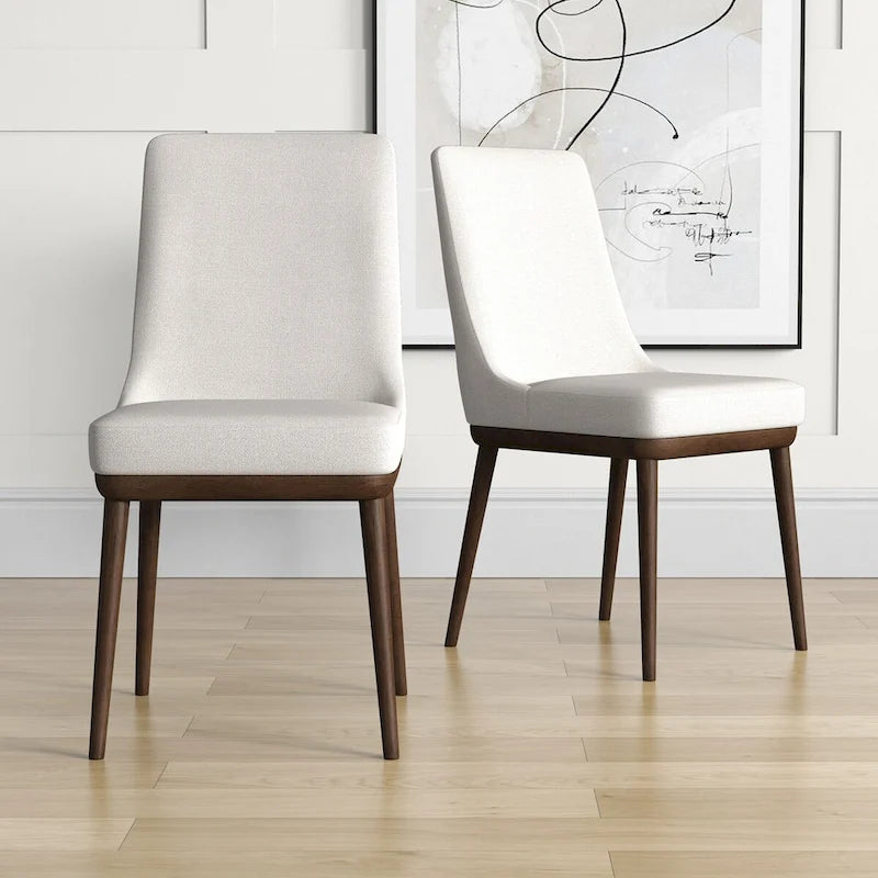 Sillas de comedor tapizadas de color beige de estilo moderno de mediados de siglo, juego de dos
