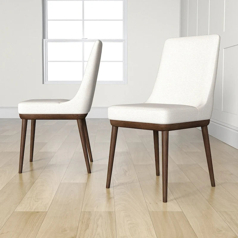 Sillas de comedor tapizadas de color beige de estilo moderno de mediados de siglo, juego de dos
