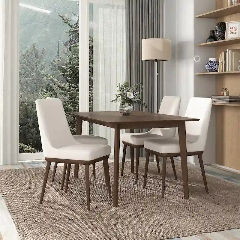 Mid-Century Beige Upholstered Dining Chairs, Set of Two