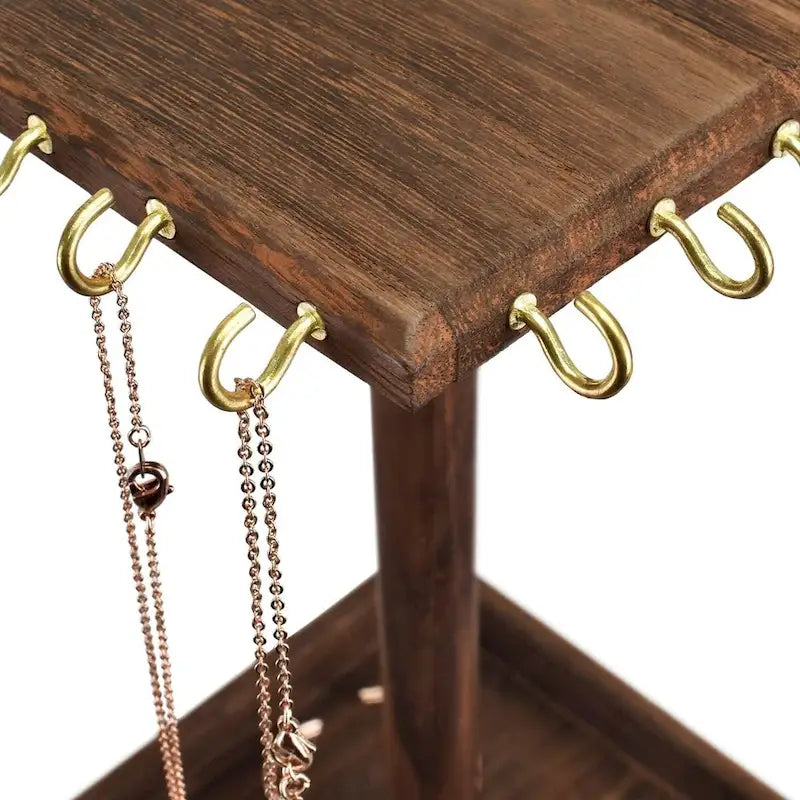 Organizador de joyas giratorio de madera con 28 ganchos - pequeño