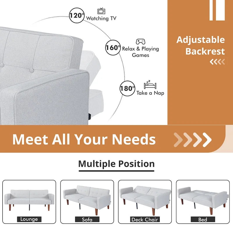 Gepolsterter, umwandelbarer Futon-Schlafsofa mit geteilter Rückenlehne