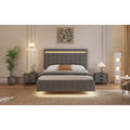 Queen Floating-Effect Upholstered Platform Bed with LED Lights