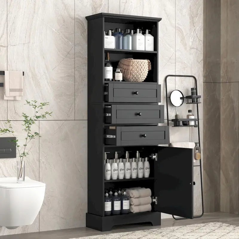 Tall Storage Cabinet with Three Drawers and Adjustable Shelf