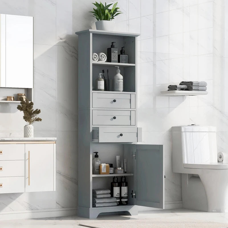 Tall Storage Cabinet with Three Drawers and Adjustable Shelf