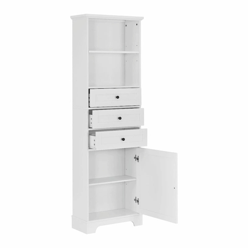 Tall Storage Cabinet with Three Drawers and Adjustable Shelf