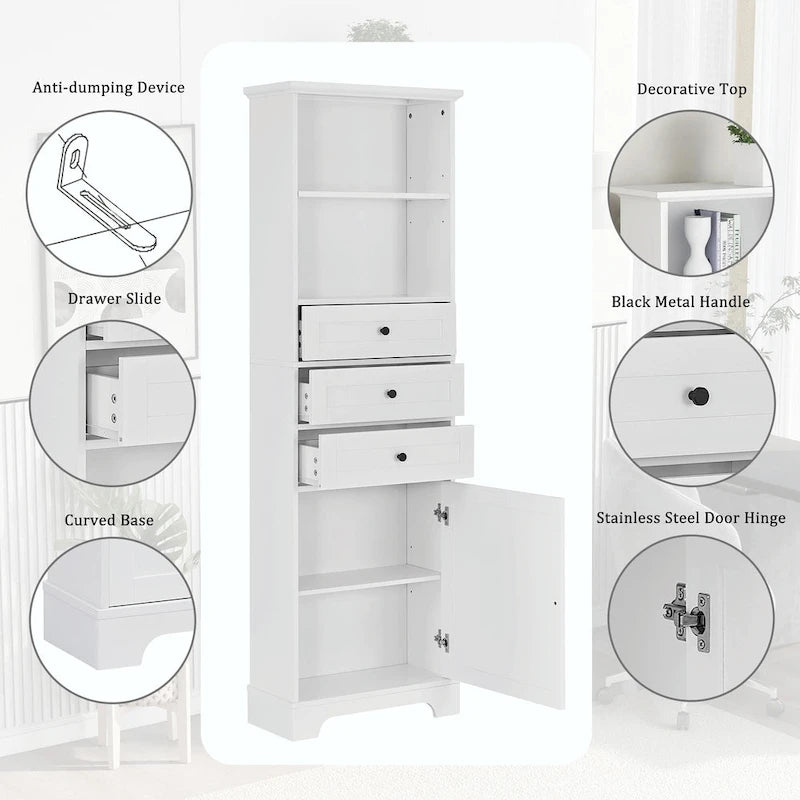 Tall Storage Cabinet with Three Drawers and Adjustable Shelf