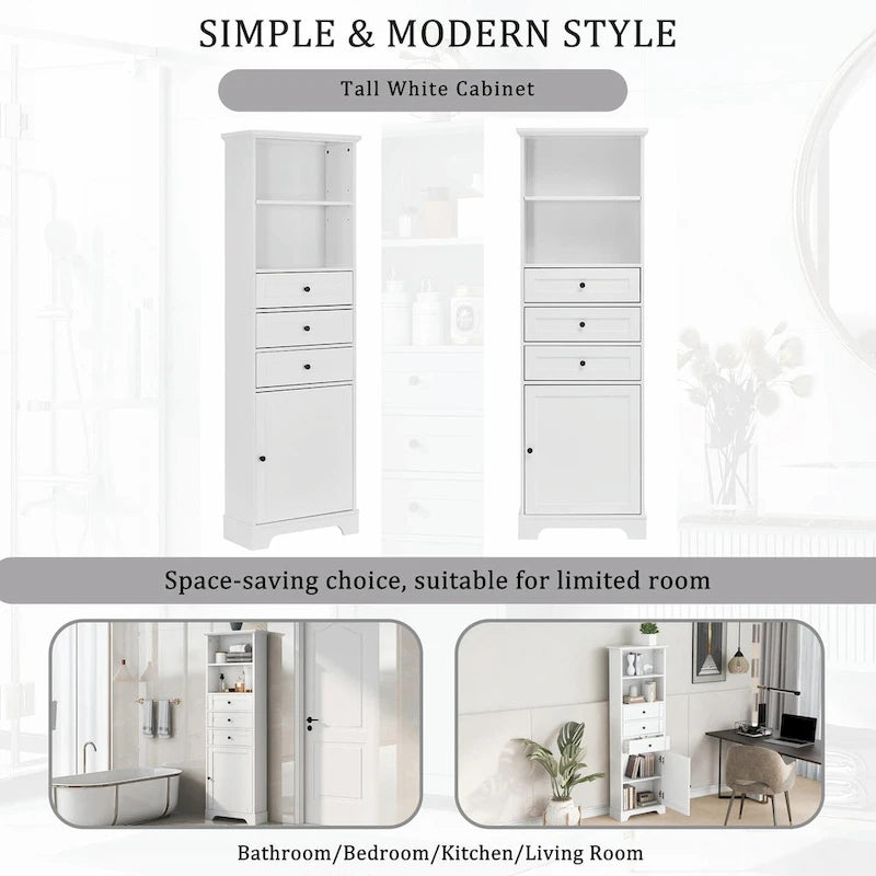 Tall Storage Cabinet with Three Drawers and Adjustable Shelf