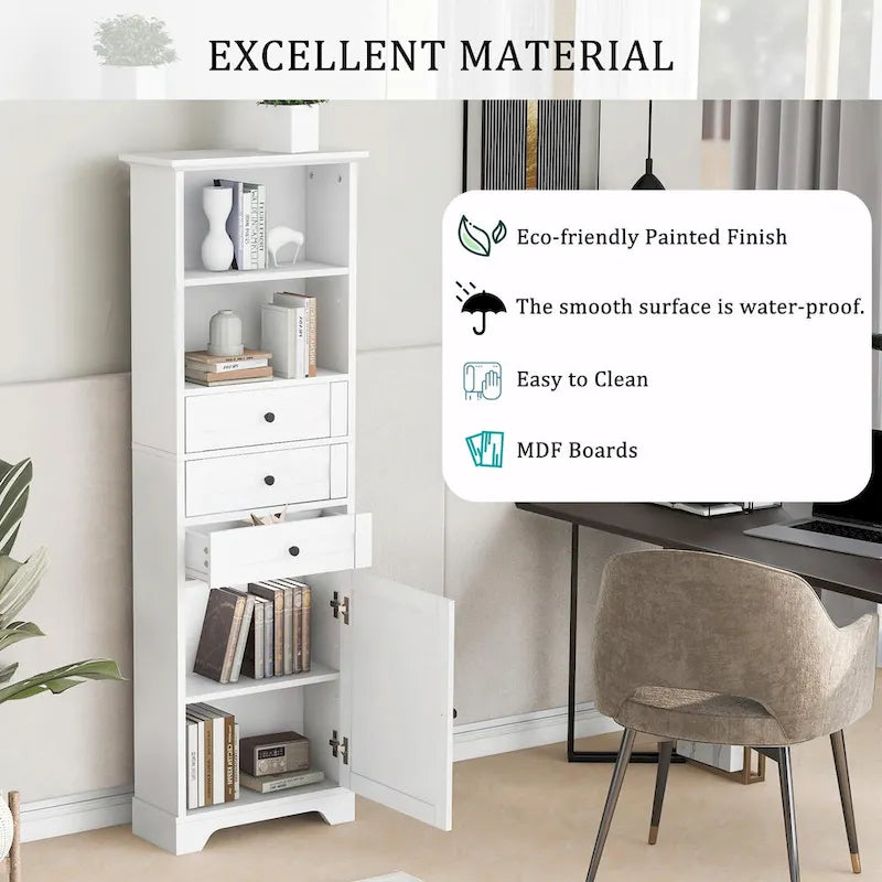 Tall Storage Cabinet with Three Drawers and Adjustable Shelf