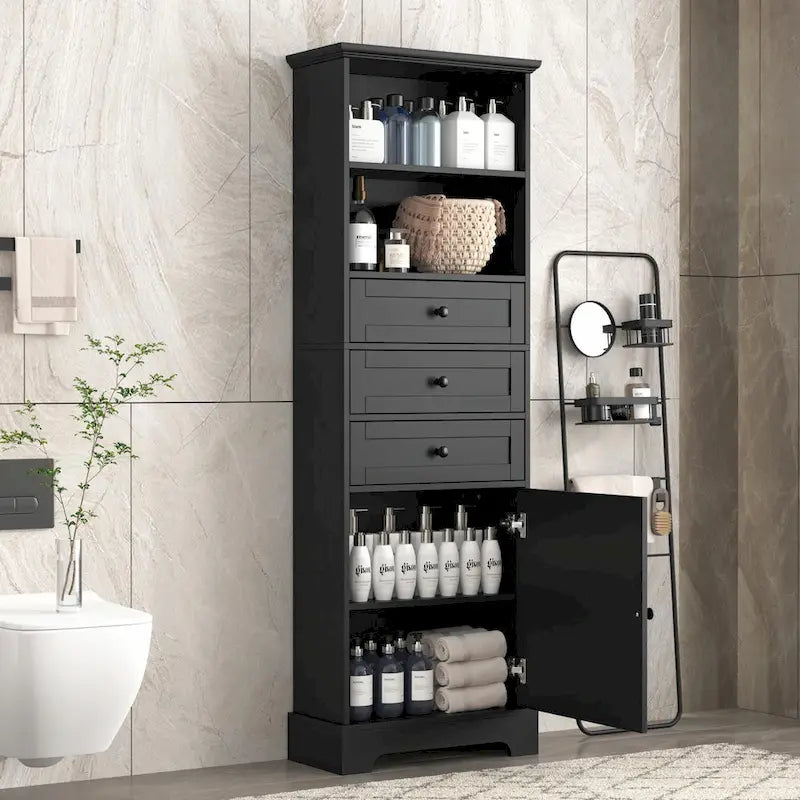 Tall Storage Cabinet with Three Drawers and Adjustable Shelf