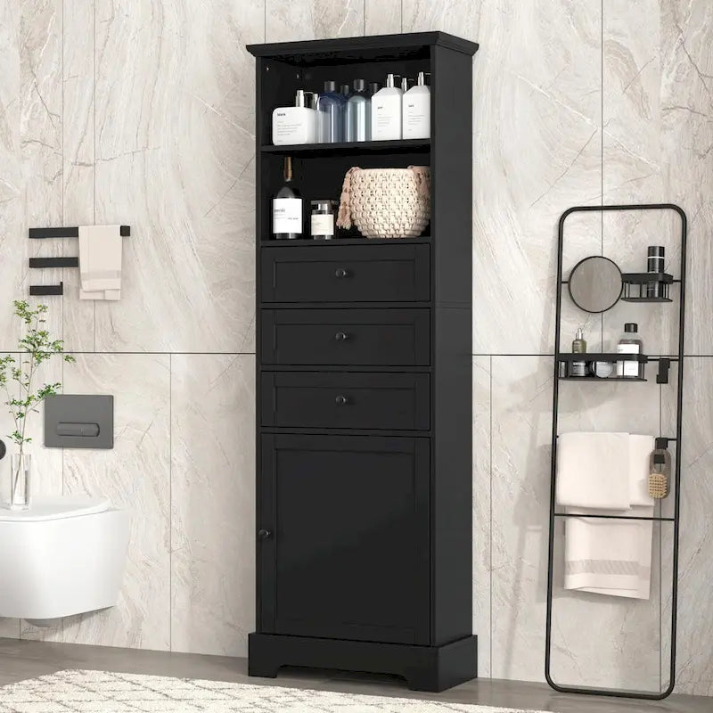 Tall Storage Cabinet with Three Drawers and Adjustable Shelf