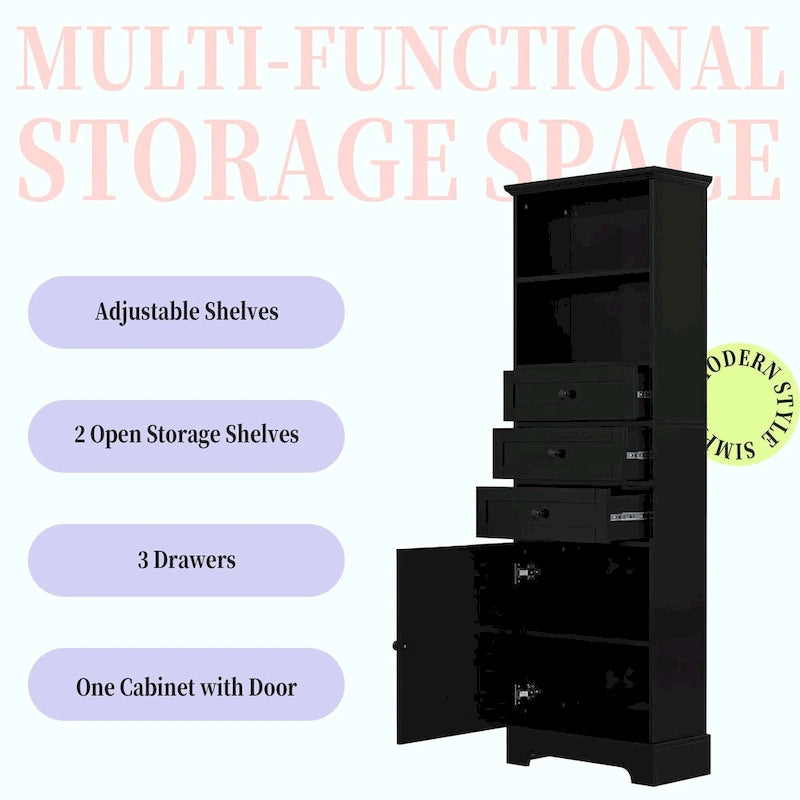 Tall Storage Cabinet with Three Drawers and Adjustable Shelf