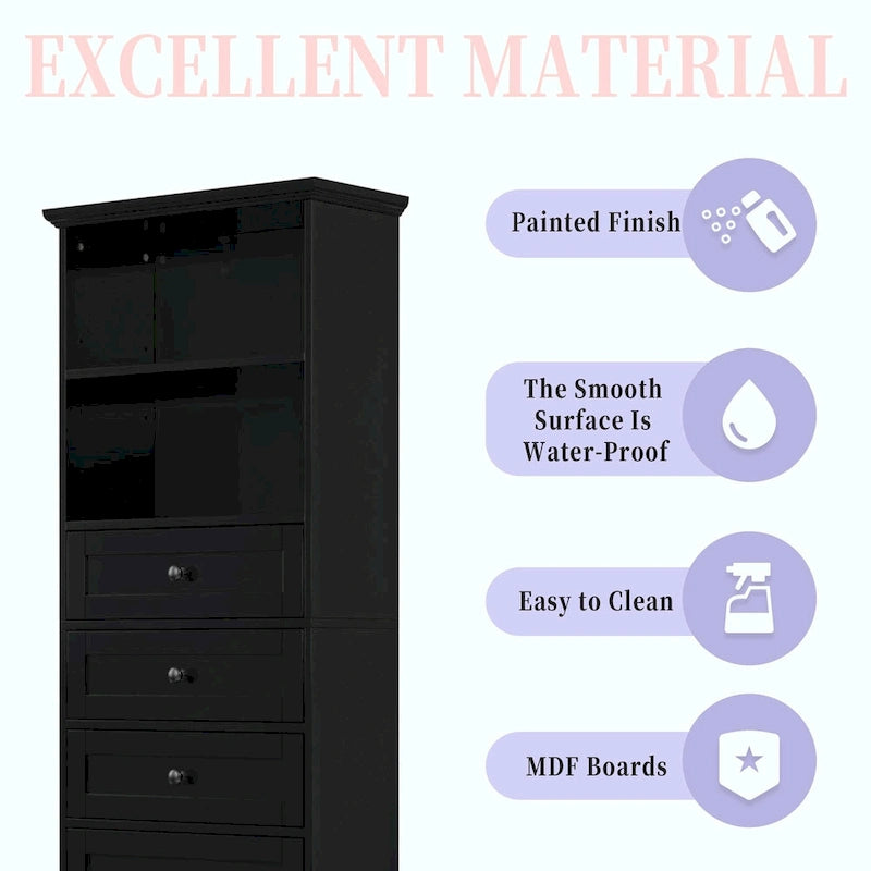 Tall Storage Cabinet with Three Drawers and Adjustable Shelf