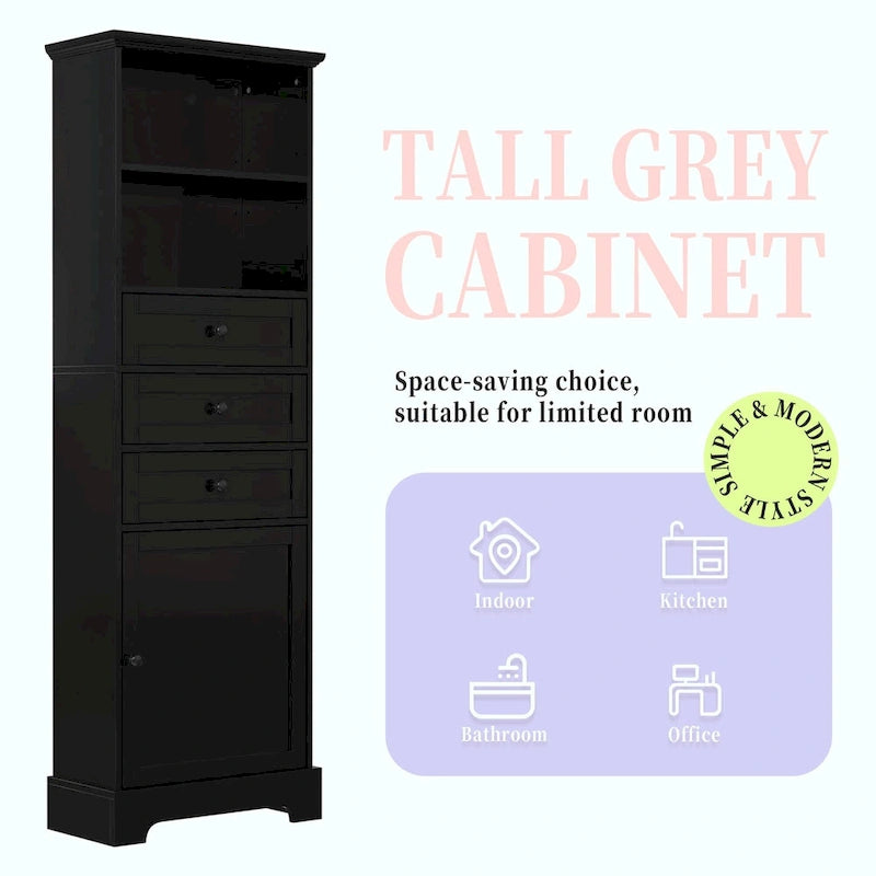 Tall Storage Cabinet with Three Drawers and Adjustable Shelf