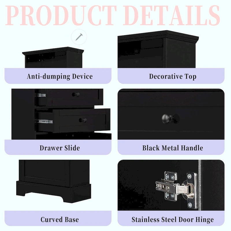 Tall Storage Cabinet with Three Drawers and Adjustable Shelf