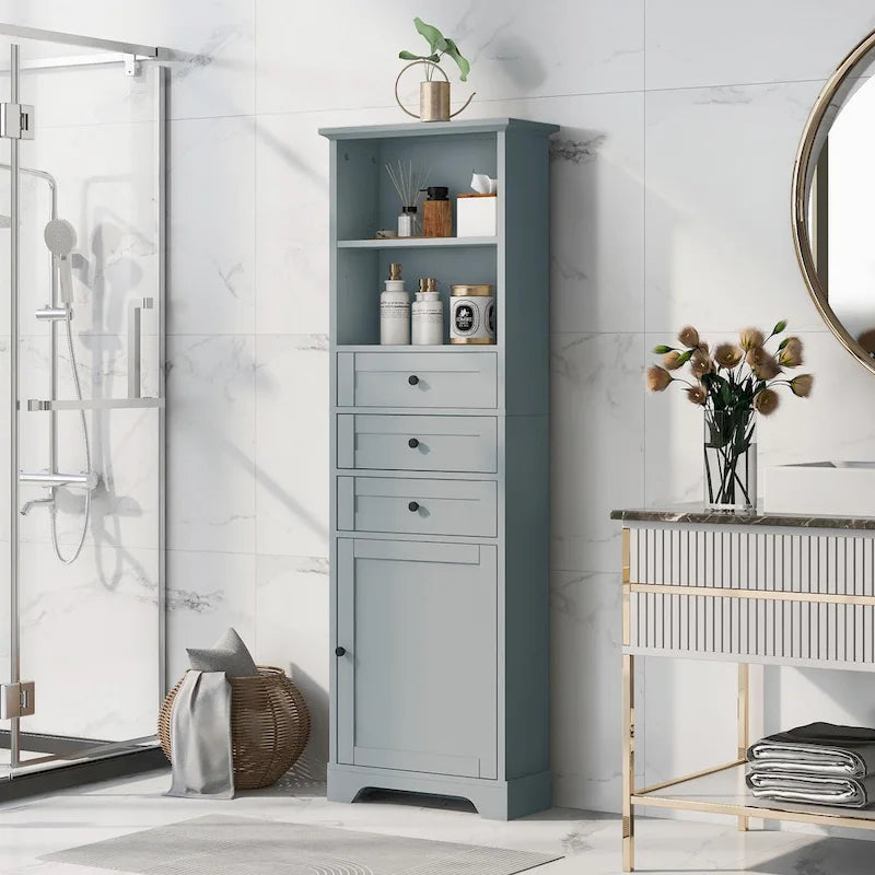 Tall Storage Cabinet with Three Drawers and Adjustable Shelf