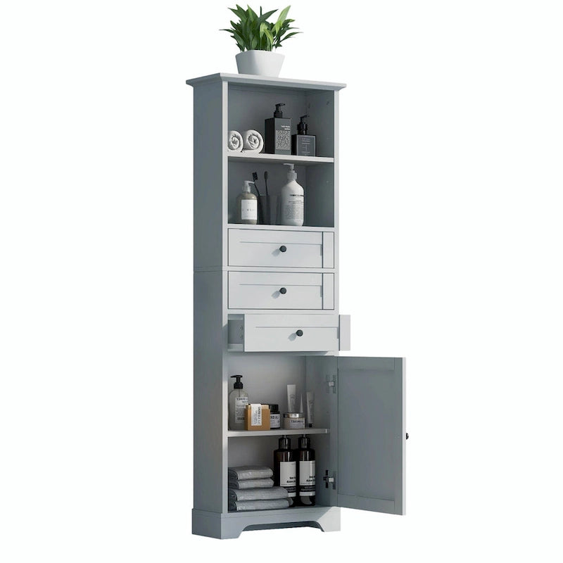 Tall Storage Cabinet with Three Drawers and Adjustable Shelf