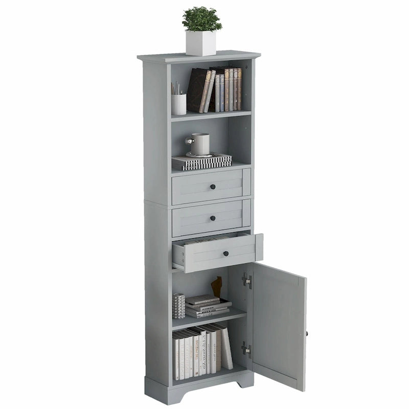 Tall Storage Cabinet with Three Drawers and Adjustable Shelf