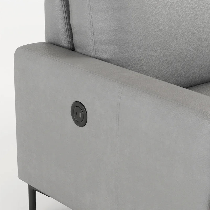 Modern Faux Leather Sectional Sofa with USB Ports