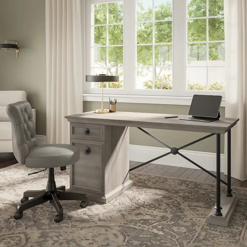 60-Inch Desk with Storage Cabinet and Drawer