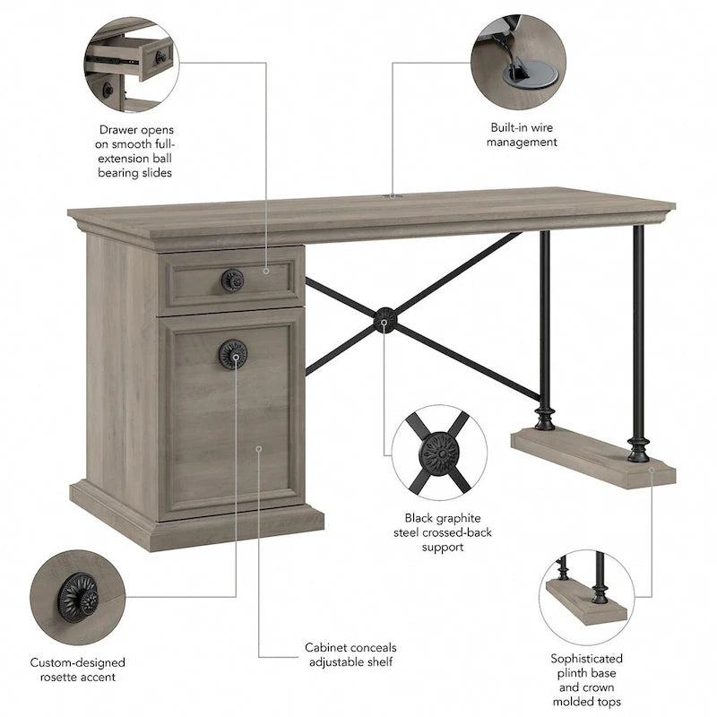 60-Inch Desk with Storage Cabinet and Drawer